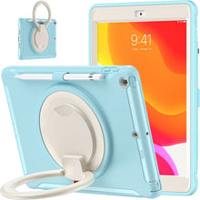 For iPad 10.2 2021 / 2020 / 2019 Shockproof TPU + PC Protective Case with 360 Degree Rotation Foldable Handle Grip Holder & Pen Slot(Ice Crystal Blue)