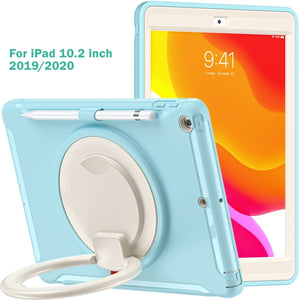 For iPad 10.2 2021 / 2020 / 2019 Shockproof TPU + PC Protective Case with 360 Degree Rotation Foldable Handle Grip Holder & Pen Slot(Ice Crystal Blue)