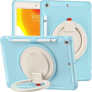 For iPad 10.2 2021 / 2020 / 2019 Shockproof TPU + PC Protective Case with 360 Degree Rotation Foldable Handle Grip Holder & Pen Slot(Ice Crystal Blue)