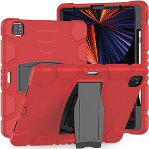 For iPad Pro 12.9 2022 / 2021 3-Layer Protection  Screen Frame + PC + Silicone Shockproof Combination Tablet Case with Holder(Red+Black)