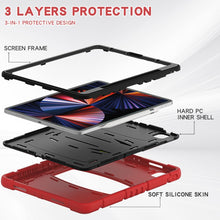 For iPad Pro 12.9 2022 / 2021 3-Layer Protection  Screen Frame + PC + Silicone Shockproof Combination Tablet Case with Holder(Red+Black)