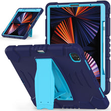 For iPad Pro 12.9 2022 / 2021 3-Layer Protection  Screen Frame + PC + Silicone Shockproof Combination Tablet Case with Holder(NavyBlue+Blue)