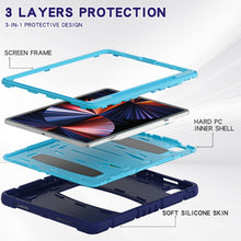 For iPad Pro 12.9 2022 / 2021 3-Layer Protection  Screen Frame + PC + Silicone Shockproof Combination Tablet Case with Holder(NavyBlue+Blue)