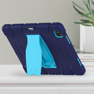 For iPad Pro 12.9 2022 / 2021 3-Layer Protection  Screen Frame + PC + Silicone Shockproof Combination Tablet Case with Holder(NavyBlue+Blue)