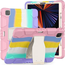 For iPad Pro 12.9 2022 / 2021 3-Layer Protection  Screen Frame + PC + Silicone Shockproof Combination Tablet Case with Holder(Colorful Pink)