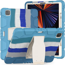 For iPad Pro 12.9 2022 / 2021 3-Layer Protection  Screen Frame + PC + Silicone Shockproof Combination Tablet Case with Holder(Colorful Blue)