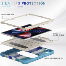 For iPad Pro 12.9 2022 / 2021 3-Layer Protection  Screen Frame + PC + Silicone Shockproof Combination Tablet Case with Holder(Colorful Blue)