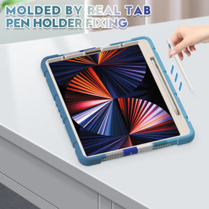 For iPad Pro 12.9 2022 / 2021 3-Layer Protection  Screen Frame + PC + Silicone Shockproof Combination Tablet Case with Holder(Colorful Blue)