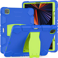 For iPad Pro 12.9 2022 / 2021 3-Layer Protection  Screen Frame + PC + Silicone Shockproof Combination Tablet Case with Holder(Blue+Lime)