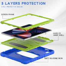 For iPad Pro 12.9 2022 / 2021 3-Layer Protection  Screen Frame + PC + Silicone Shockproof Combination Tablet Case with Holder(Blue+Lime)