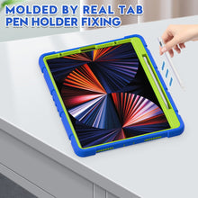 For iPad Pro 12.9 2022 / 2021 3-Layer Protection  Screen Frame + PC + Silicone Shockproof Combination Tablet Case with Holder(Blue+Lime)