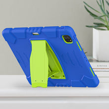 For iPad Pro 12.9 2022 / 2021 3-Layer Protection  Screen Frame + PC + Silicone Shockproof Combination Tablet Case with Holder(Blue+Lime)