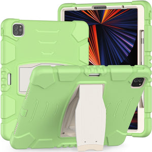 For iPad Pro 12.9 2022 / 2021 3-Layer Protection  Screen Frame + PC + Silicone Shockproof Combination Tablet Case with Holder(Matcha Green)