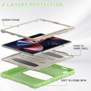 For iPad Pro 12.9 2022 / 2021 3-Layer Protection  Screen Frame + PC + Silicone Shockproof Combination Tablet Case with Holder(Matcha Green)