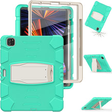 For iPad Pro 12.9 2022 / 2021 3-Layer Protection  Screen Frame + PC + Silicone Shockproof Combination Tablet Case with Holder(Mint Green)