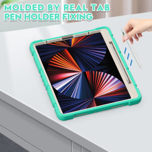 For iPad Pro 12.9 2022 / 2021 3-Layer Protection  Screen Frame + PC + Silicone Shockproof Combination Tablet Case with Holder(Mint Green)