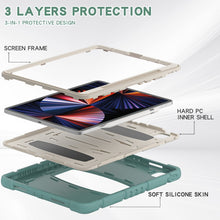 For iPad Pro 12.9 2022 / 2021 3-Layer Protection  Screen Frame + PC + Silicone Shockproof Combination Tablet Case with Holder(Emerald Green)