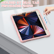 For iPad Pro 12.9 2022 / 2021 3-Layer Protection  Screen Frame + PC + Silicone Shockproof Combination Tablet Case with Holder(Cherry Blossoms Pink)
