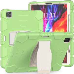 For iPad Pro 12.9 2020 3-Layer Protection  Screen Frame + PC + Silicone Shockproof Combination Tablet Case with Holder(Matcha Green)