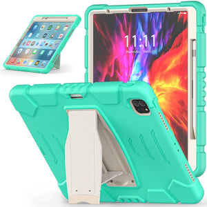 For iPad Pro 12.9 2020 3-Layer Protection  Screen Frame + PC + Silicone Shockproof Combination Tablet Case with Holder(Mint Green)