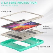 For iPad Pro 12.9 2020 3-Layer Protection  Screen Frame + PC + Silicone Shockproof Combination Tablet Case with Holder(Mint Green)