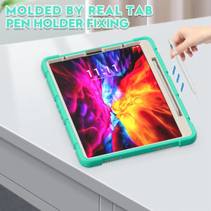For iPad Pro 12.9 2020 3-Layer Protection  Screen Frame + PC + Silicone Shockproof Combination Tablet Case with Holder(Mint Green)