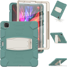 For iPad Pro 12.9 2020 3-Layer Protection  Screen Frame + PC + Silicone Shockproof Combination Tablet Case with Holder(Emerald Green)