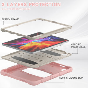 For iPad Pro 12.9 2020 3-Layer Protection  Screen Frame + PC + Silicone Shockproof Combination Tablet Case with Holder(Cherry Blossoms Pink)