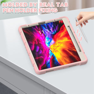 For iPad Pro 12.9 2020 3-Layer Protection  Screen Frame + PC + Silicone Shockproof Combination Tablet Case with Holder(Cherry Blossoms Pink)