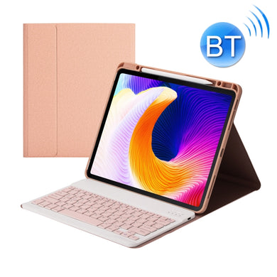 HK132 Detachable Plastic Bluetooth Keyboard Tablet Case with Holder & Pen Slot For iPad Pro 12.9 inch 2021 / 2020 / 2018(Pink)