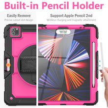 For iPad Pro 12.9 2022 / 2021 / 2020 / 2018 Shockproof Colorful Silicone + PC Protective Tablet Case with Holder & Shoulder Strap & Hand Strap & Pen Slot(Rose PC+Black)
