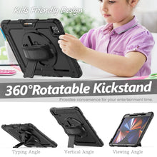 For iPad Pro 12.9 2022 / 2021 / 2020 / 2018 Shockproof Colorful Silicone + PC Protective Tablet Case with Holder & Shoulder Strap & Hand Strap & Pen Slot(All Black)