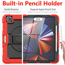 For iPad Pro 12.9 2022 / 2021 / 2020 / 2018 Shockproof Colorful Silicone + PC Protective Tablet Case with Holder & Shoulder Strap & Hand Strap & Pen Slot(Red Silicone)