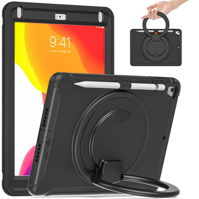 Shockproof TPU + PC Protective Case with 360 Degree Rotation Foldable Handle Grip Holder & Pen Slot For iPad 9.7 2018 / 2017 / Air 2 / Pro 9.7(Black)