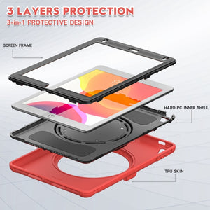 Shockproof TPU + PC Protective Case with 360 Degree Rotation Foldable Handle Grip Holder & Pen Slot For iPad 9.7 2018 / 2017 / Air 2 / Pro 9.7(Red)