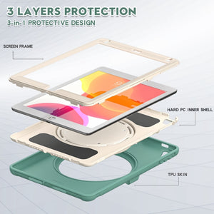 Shockproof  Silicone + PC Protective Case with 360 Degree Rotation Foldable Handle Grip Holder & Pen Slot For iPad 9.7 2018 / 2017 / Air 2 / Pro 9.7(Emmerald Green)