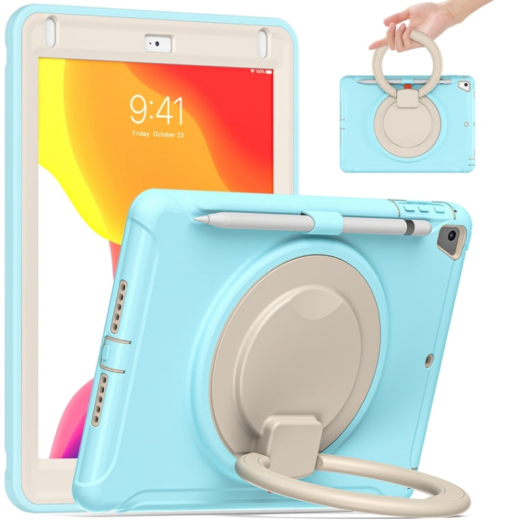 Shockproof TPU + PC Protective Case with 360 Degree Rotation Foldable Handle Grip Holder & Pen Slot For iPad 9.7 2018 / 2017 / Air 2 / Pro 9.7(Ice Crystal Blue)