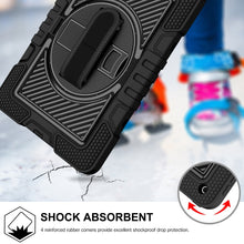 For iPad 10.2 2021 / 2020 / 2019 360 Degree Rotation Contrast Color Shockproof Silicone + PC Case with Holder & Hand Grip Strap & Shoulder Strap (Black)