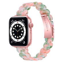 Oval Resin Watch Band For Apple Watch Series 8&7 41mm / SE 2&6&SE&5&4 40mm / 3&2&1 38mm(Pink Green Flower)
