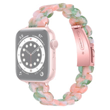 Oval Resin Watch Band For Apple Watch Ultra 49mm / Series 8&7 45mm / SE 2&6&SE&5&4 44mm / 3&2&1 42mm(Pink Green Flower)