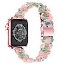 Oval Resin Watch Band For Apple Watch Ultra 49mm / Series 8&7 45mm / SE 2&6&SE&5&4 44mm / 3&2&1 42mm(Pink Green Flower)