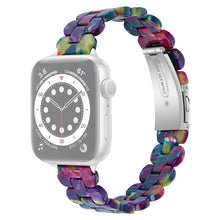 Oval Resin Watch Band For Apple Watch Ultra 49mm / Series 8&7 45mm / SE 2&6&SE&5&4 44mm / 3&2&1 42mm(Purple Green Flower)