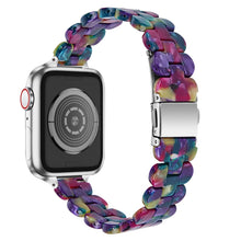 Oval Resin Watch Band For Apple Watch Ultra 49mm / Series 8&7 45mm / SE 2&6&SE&5&4 44mm / 3&2&1 42mm(Purple Green Flower)