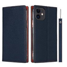 For iPhone 12 mini Litchi Genuine Leather Phone Case (Dark Blue)