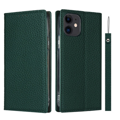 For iPhone 12 mini Litchi Genuine Leather Phone Case (Green)