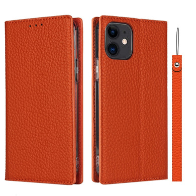 For iPhone 12 mini Litchi Genuine Leather Phone Case (Orange)