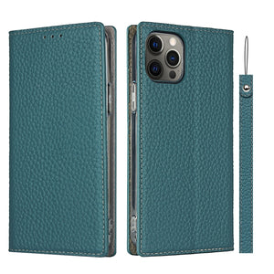 For iPhone 12 / 12 Pro Litchi Genuine Leather Phone Case(Sky Blue)