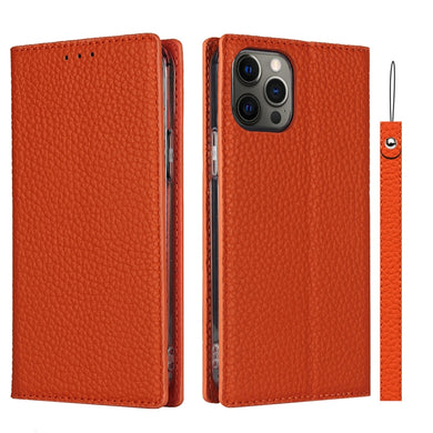 For iPhone 12 / 12 Pro Litchi Genuine Leather Phone Case(Orange)