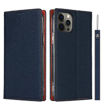 For iPhone 12 Pro Max Litchi Genuine Leather Phone Case(Dark Blue)