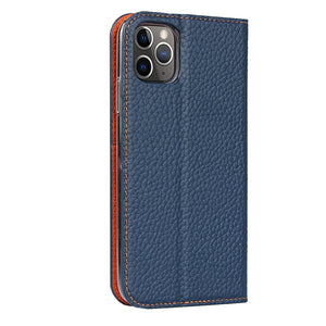 For iPhone 11 Pro Litchi Genuine Leather Phone Case (Dark Blue)